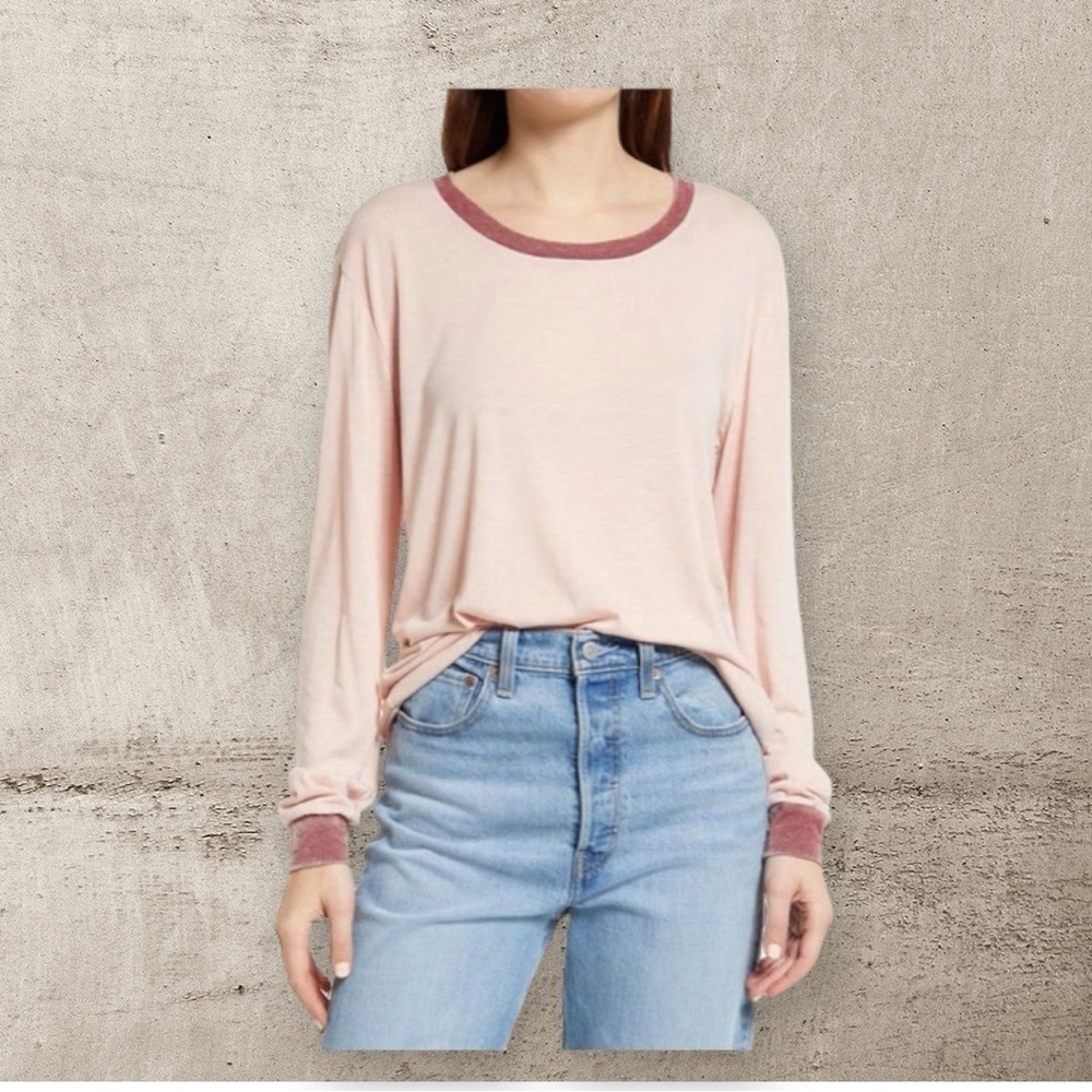 Treasure & Bond long sleeve ringer t shirt pink smoke red combo crewneck size XS